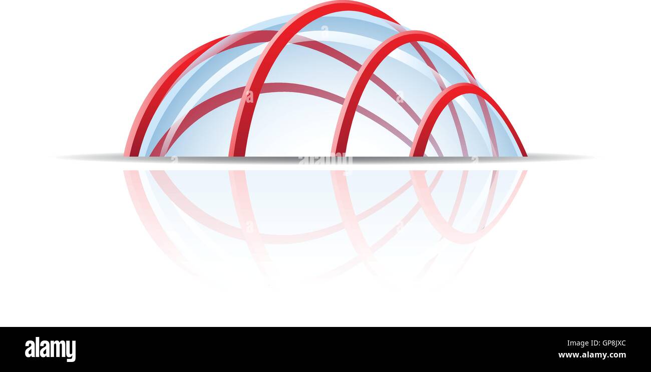 Glass dome with red lines isolated on white Stock Vector