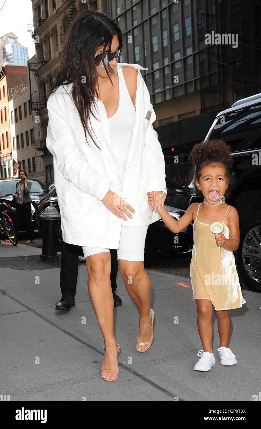 New York, NY, USA. 2nd Sep, 2016. Kim Kardashian, North West out and about  for Celebrity, image size:845x1390
