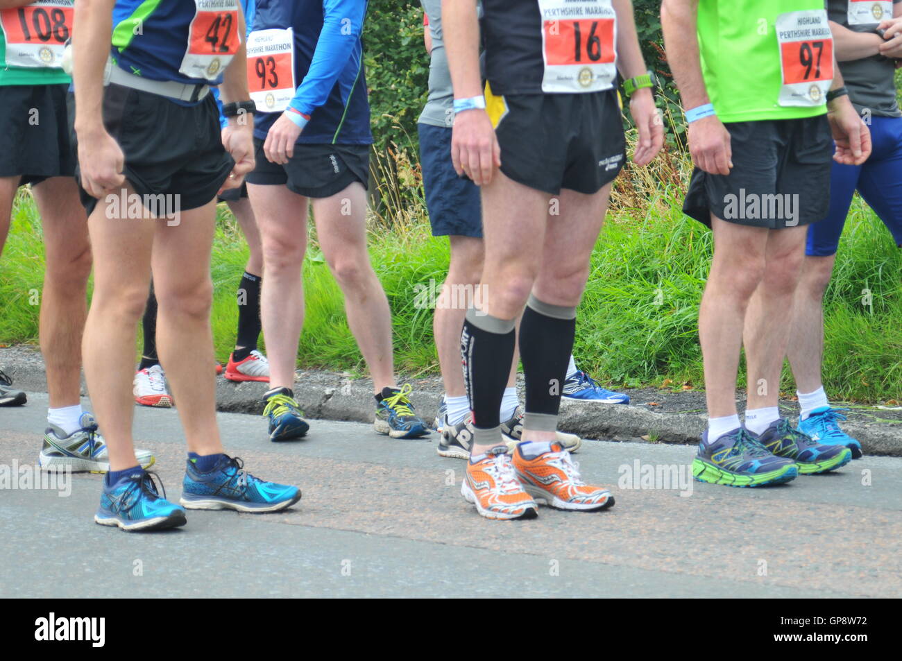 Aberfeldy, Perthshire, Scotland, UK. 3rd September, 2016. Long Distance runners at the start of the Highland Perthshire Marathon. Aberfeldy, Perthshire, Scotland, UK. Credit:  Cameron Cormack/Alamy Live News Stock Photo