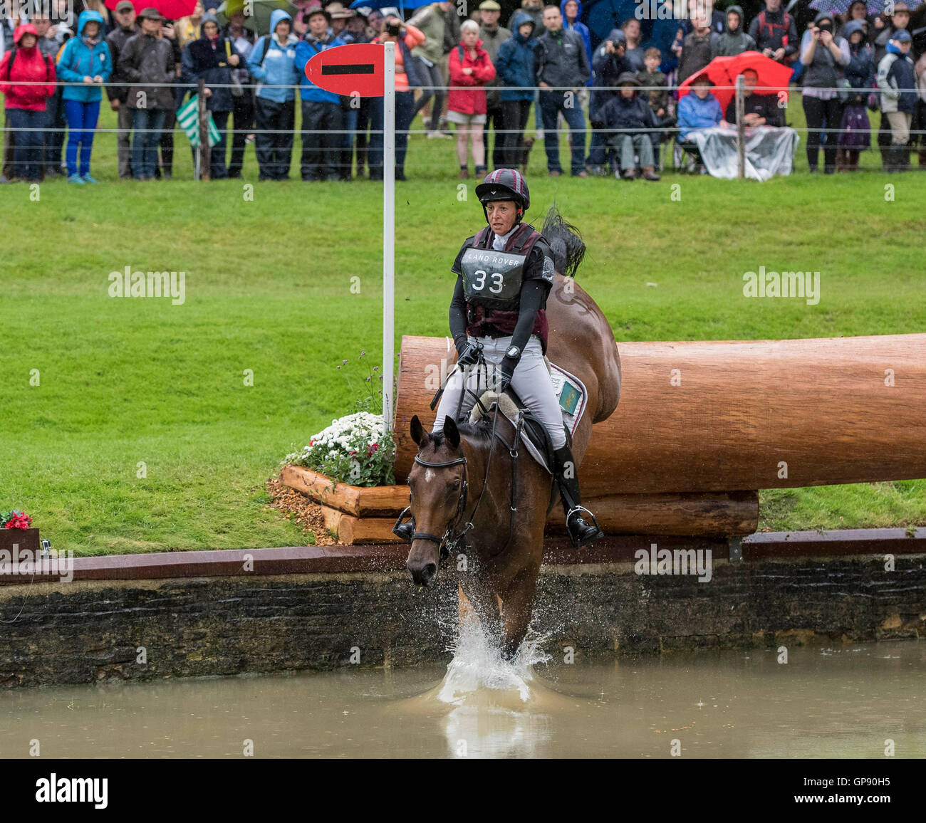 Burghley House, Burghley, UK. 03rd Sep, 2016. Land Rover Burghley Horse Trials. Cross Country. REVE DU ROUET ridden by Sarah Bullimore is safely over at the Trout Hatchery Credit:  Action Plus Sports/Alamy Live News Stock Photo