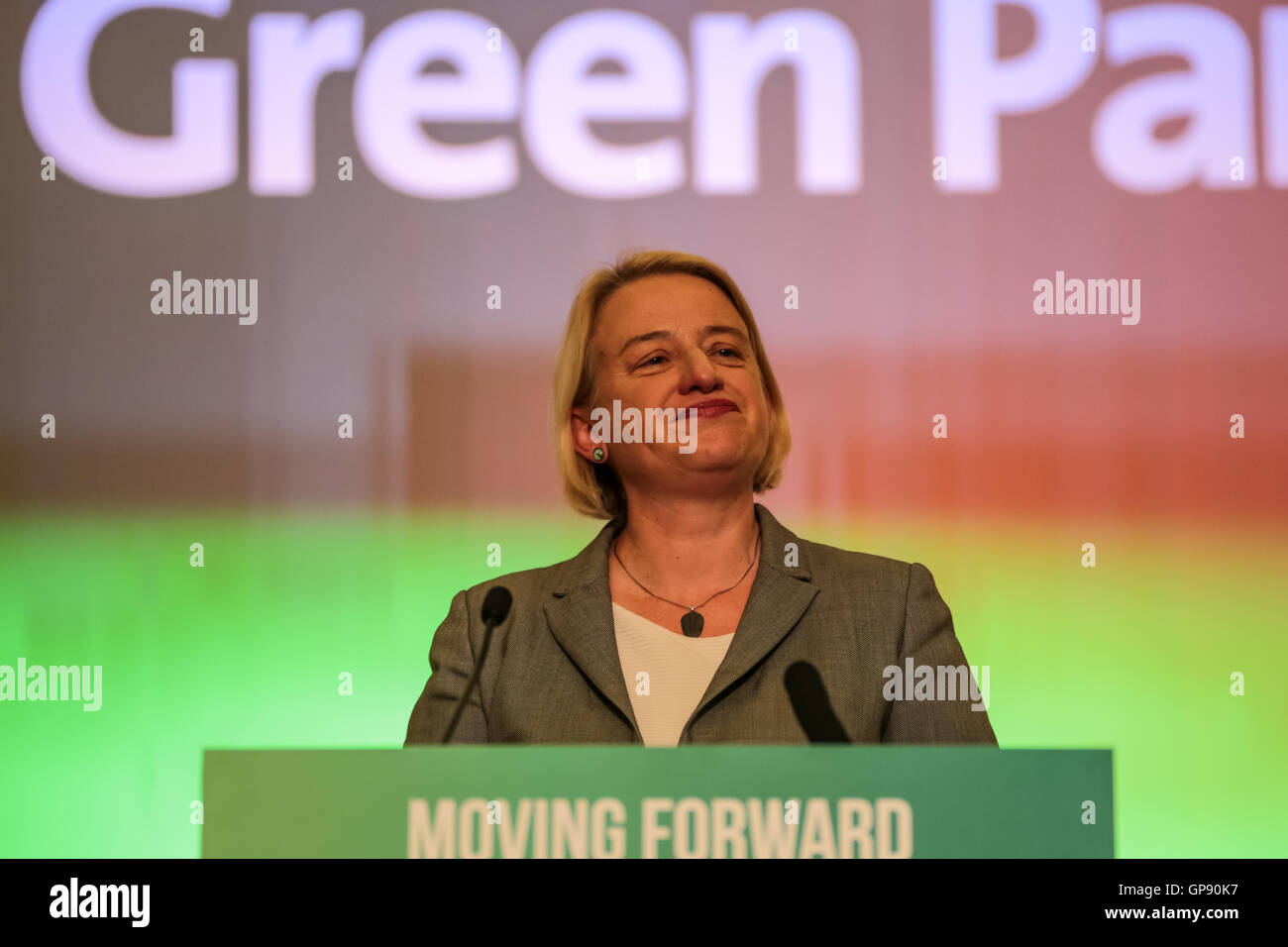 Ex- Leader of the Green Party of England and Wales, Natalie Bennett, pictured at the 2016 party conference in Birmingham Stock Photo