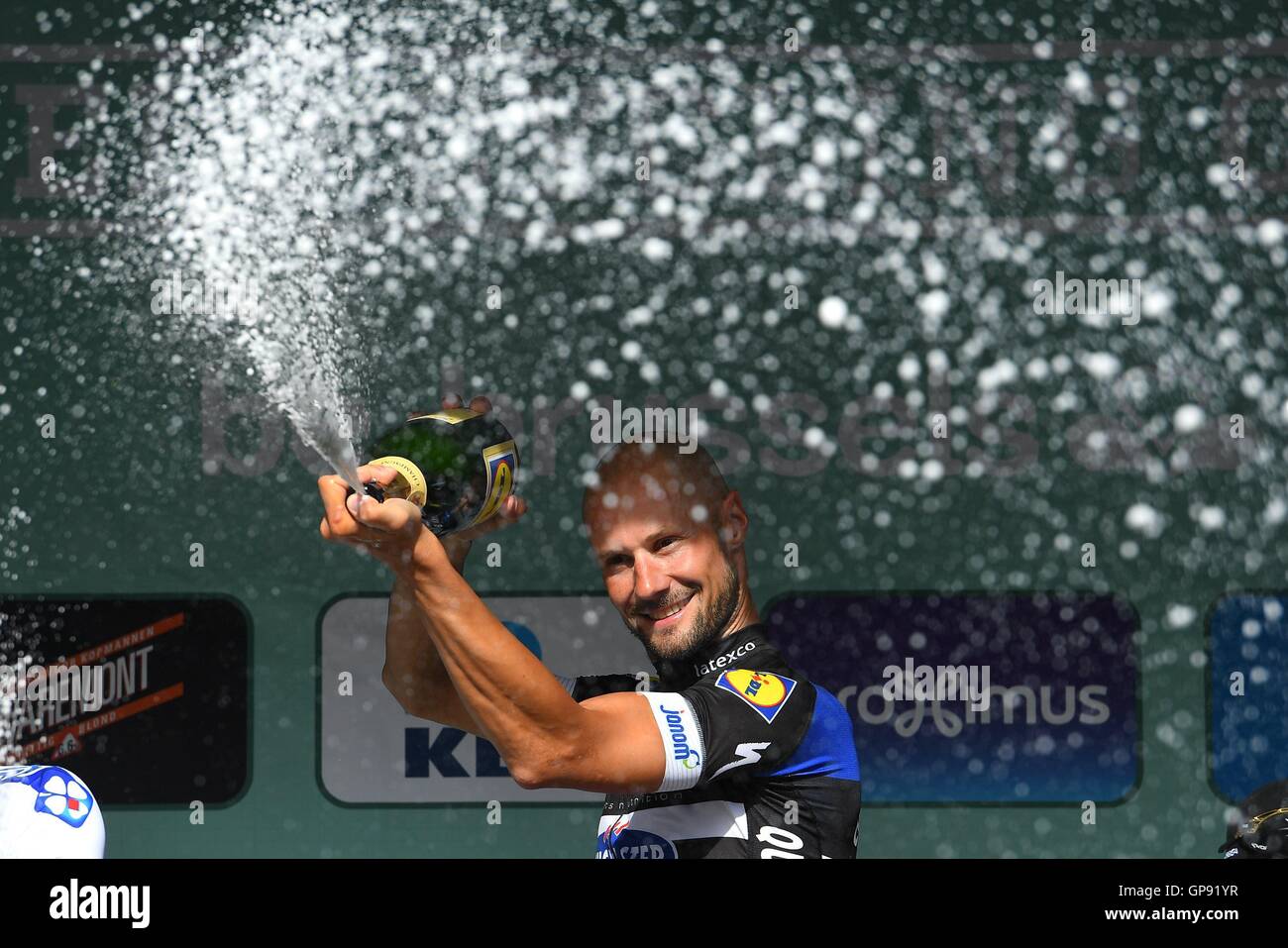 Brussels, Belgium. 03rd Sep, 2016. BOONEN Tom (BEL) Rider of ETIXX - QUICK STEP on the podium of the 4th edition of BCC Brussels Cycling Classic 2016 (199 kms) on September 03, 2016 in Brussels, Belgium Credit:  Action Plus Sports/Alamy Live News Stock Photo