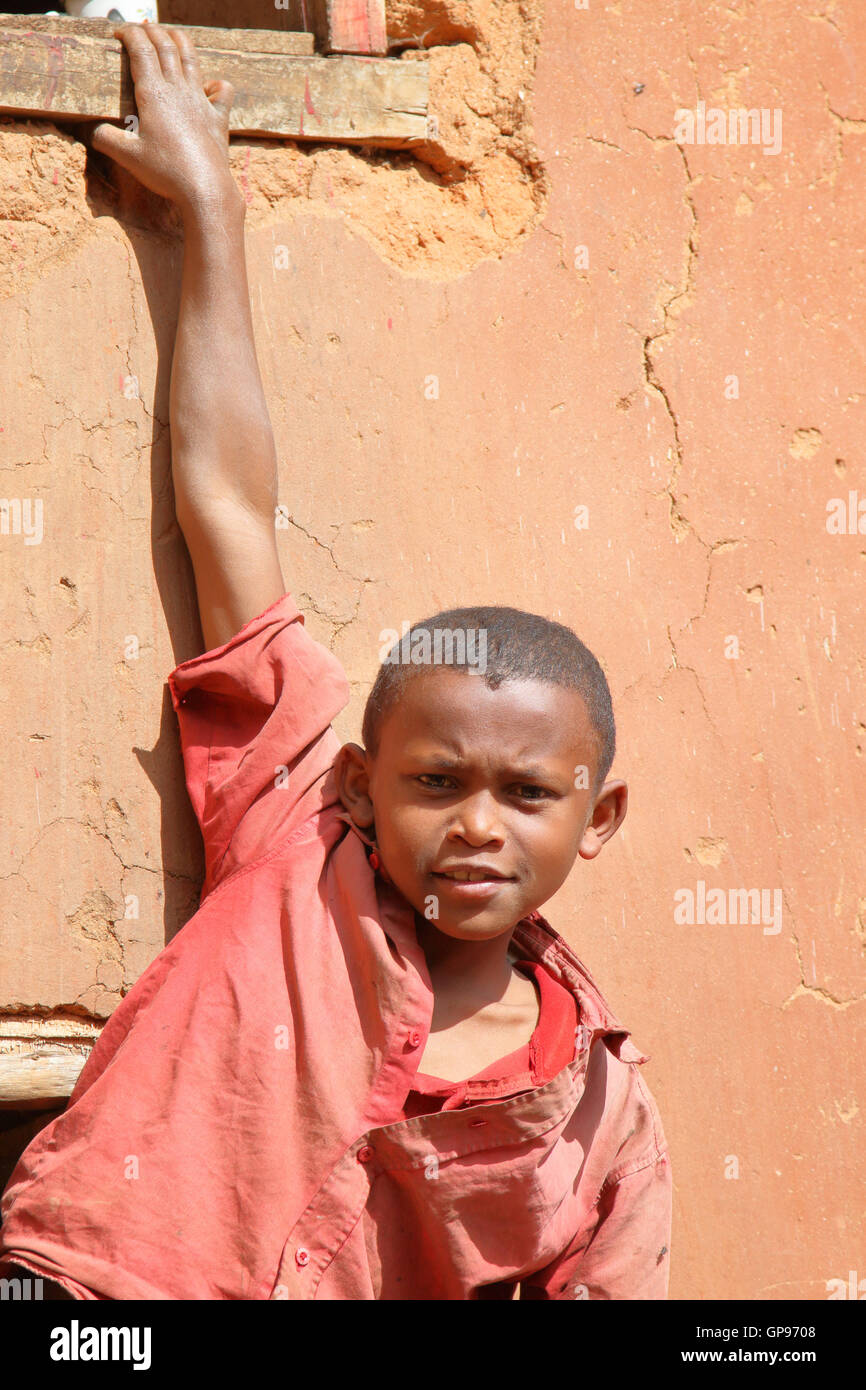 A young boy at his small village, Madagascar Stock Photo