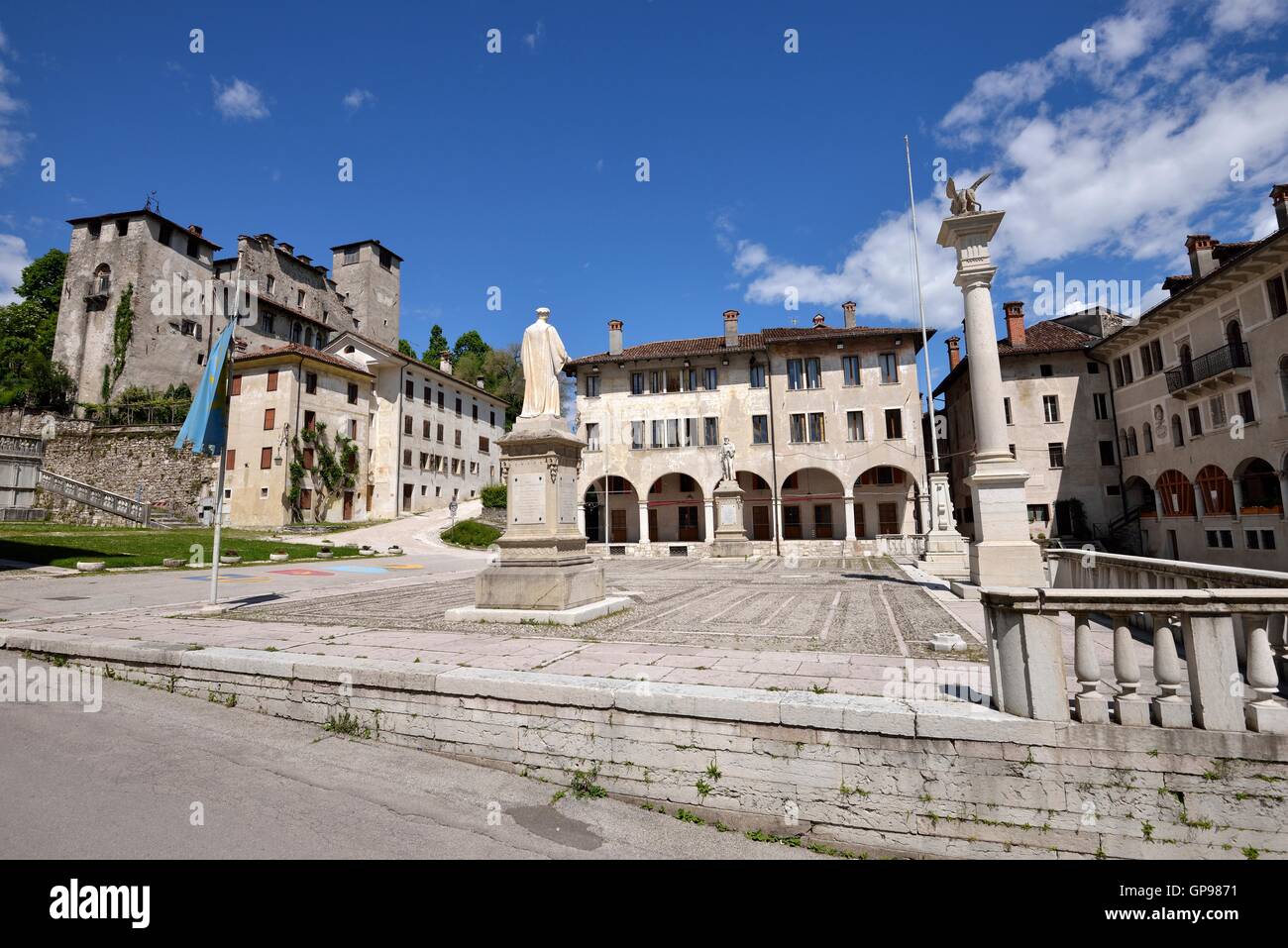 Piazza Maggiore with Alboino Castle in the background, Feltre, Belluno Province, Venetia, Italy Stock Photo
