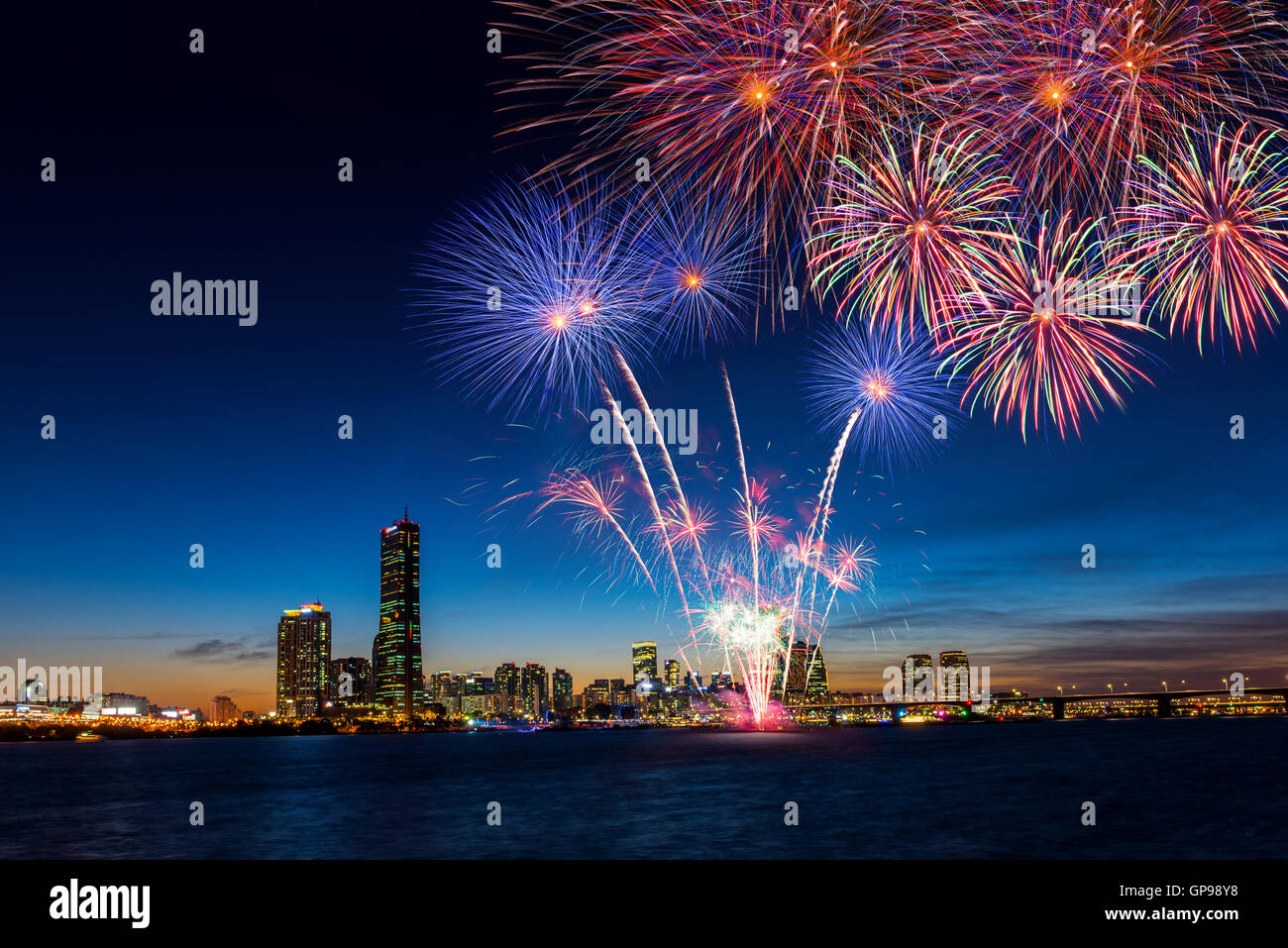 Colorful fireworks in Seoul ,South Korea. Stock Photo