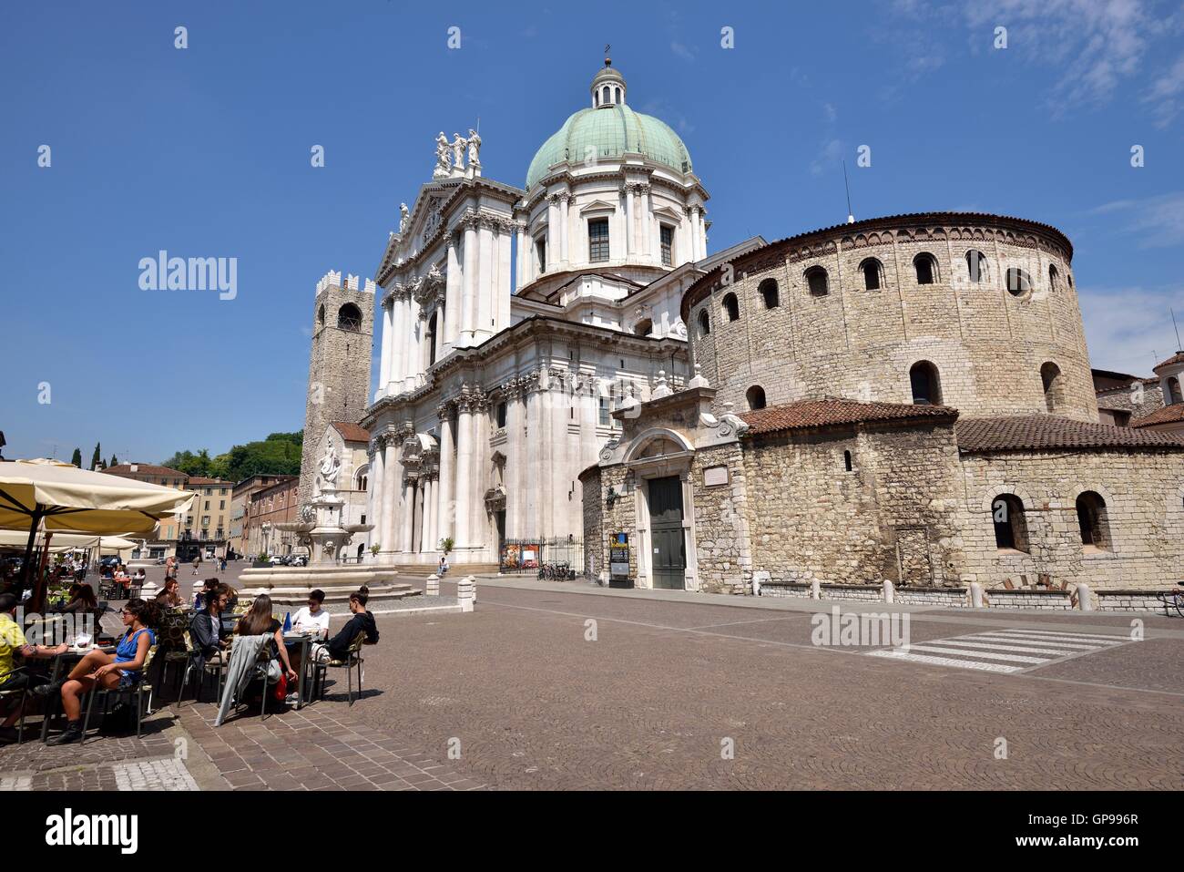 Cathedral and Rotunda, cathedral square, Province of Brescia, Lombardy, Italy Stock Photo