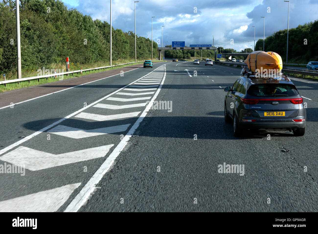 clear view of inside lane on m6 motorway,lancashire,england,united kingdom,europe Stock Photo