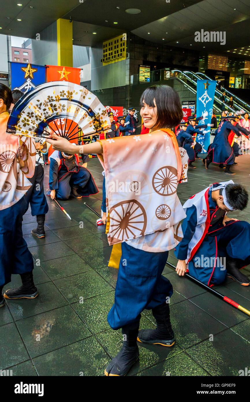 dancers performing yosakoi near Kyoto railway station Japan dance is