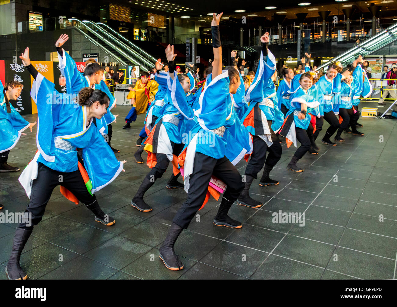 dancers performing yosakoi near Kyoto railway station Japan dance is