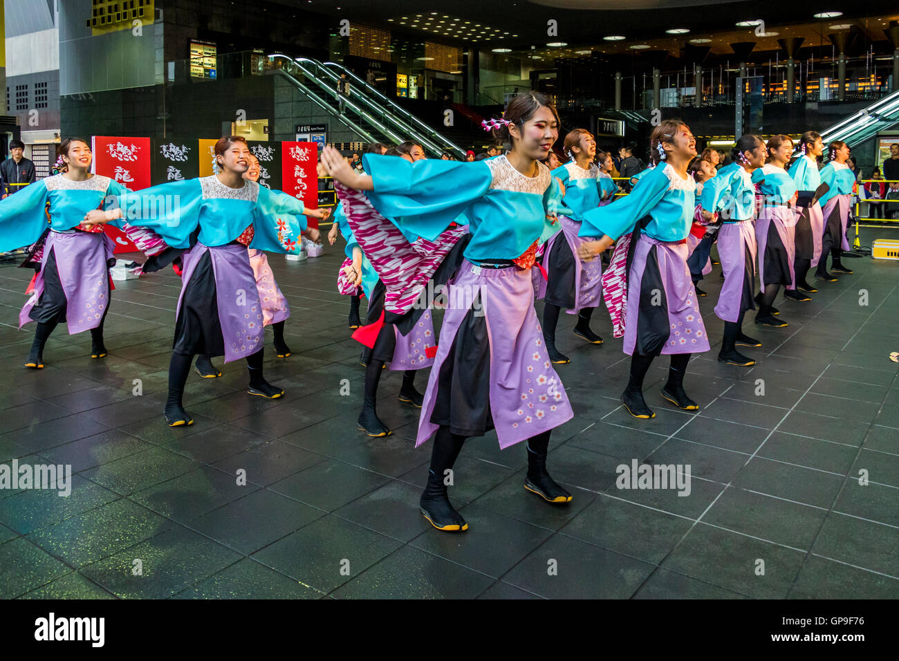 dancers performing yosakoi near Kyoto railway station Japan dance is