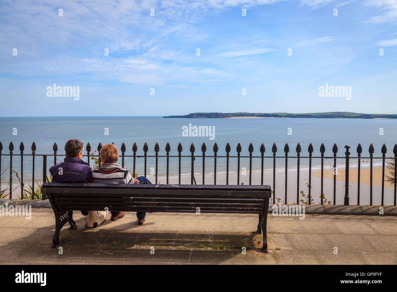 Looking out to sea from a bench Stock Photo - Alamy