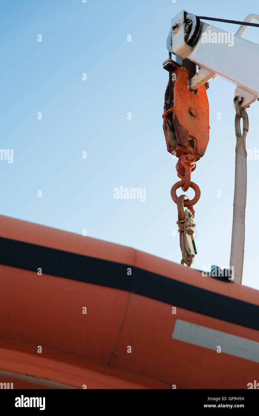 lifeboat situated on passenger ship Stock Photo