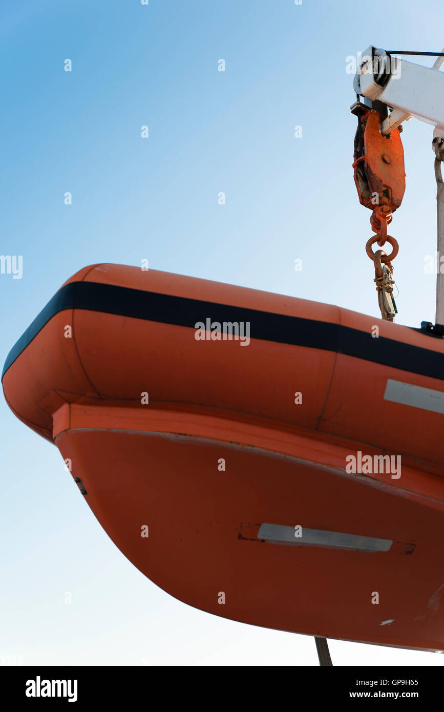 lifeboat situated on passenger ship Stock Photo