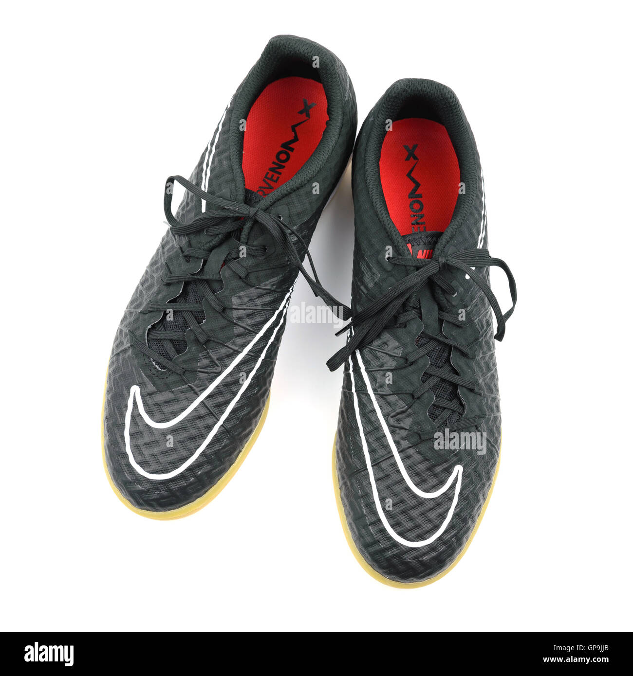 Dallas, Texas - July 11,2016. New Nike soccer shoes, football shoes. Hypervenomx on isolate white background studio setting. Stock Photo