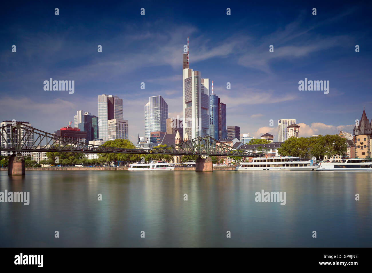 Frankfurt am Main. Image of Frankfurt skyline during sunny day. Stock Photo