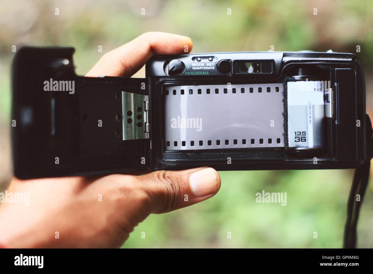 Analog pocket camera with film Stock Photo