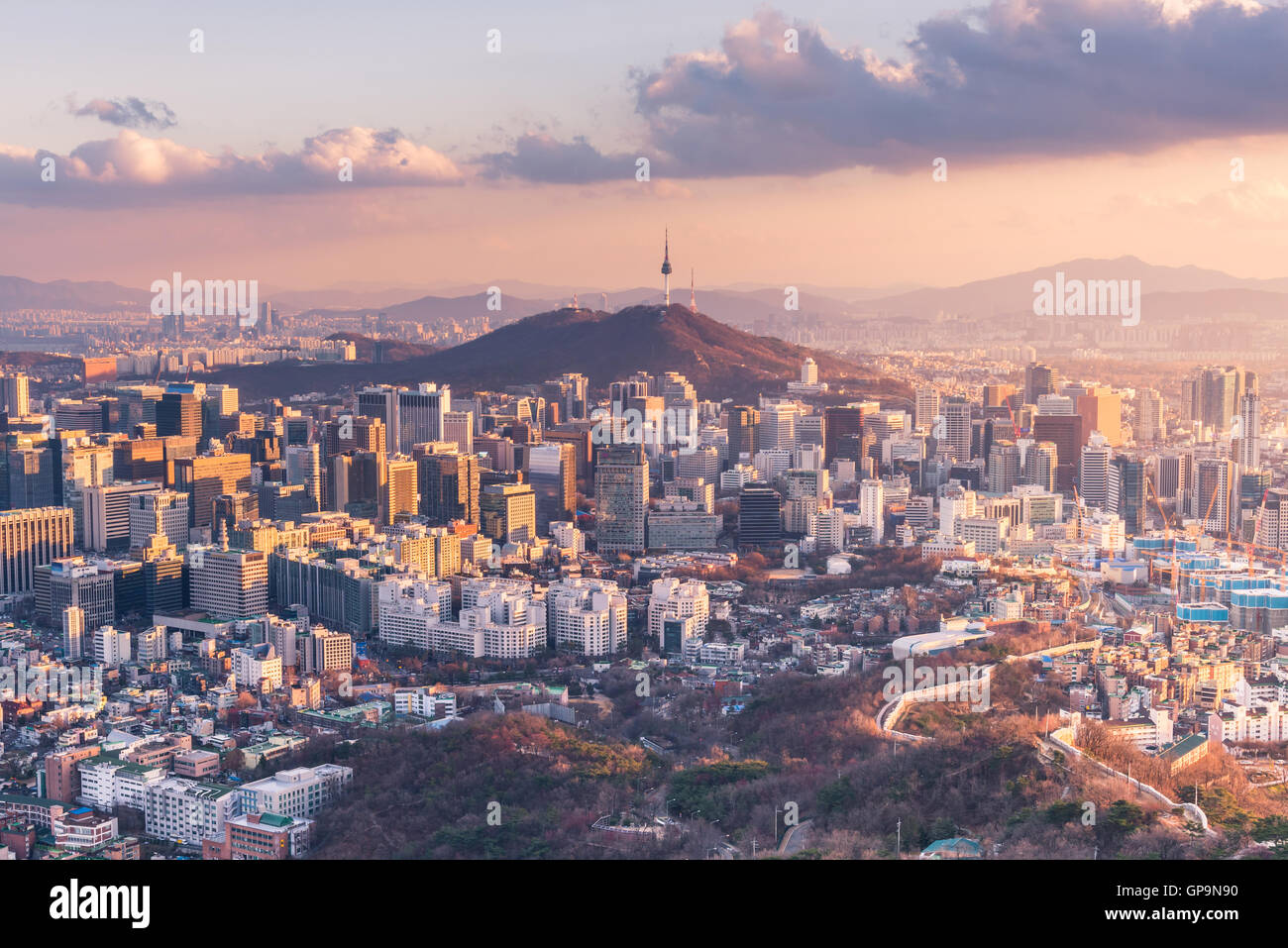 Seoul City Skyline, The best view of South Korea. Stock Photo