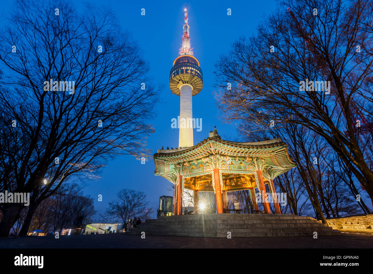 Namsan Mountain,Seoul tower at night in Seoul,South Korea. Stock Photo
