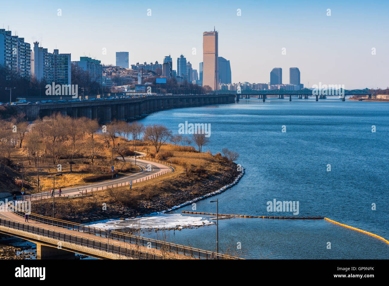 Seoul Subway and Bridge at Hanriver in Seoul, South korea Stock Photo