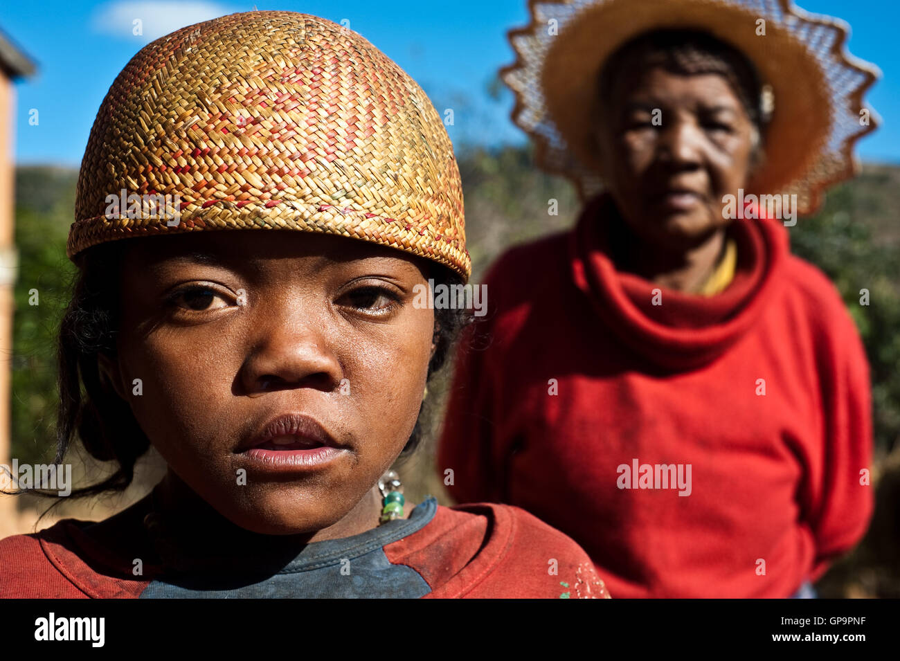 Grandmother and granddaughter belonging to the Betsileo ethnic group ( Madagascar) Stock Photo