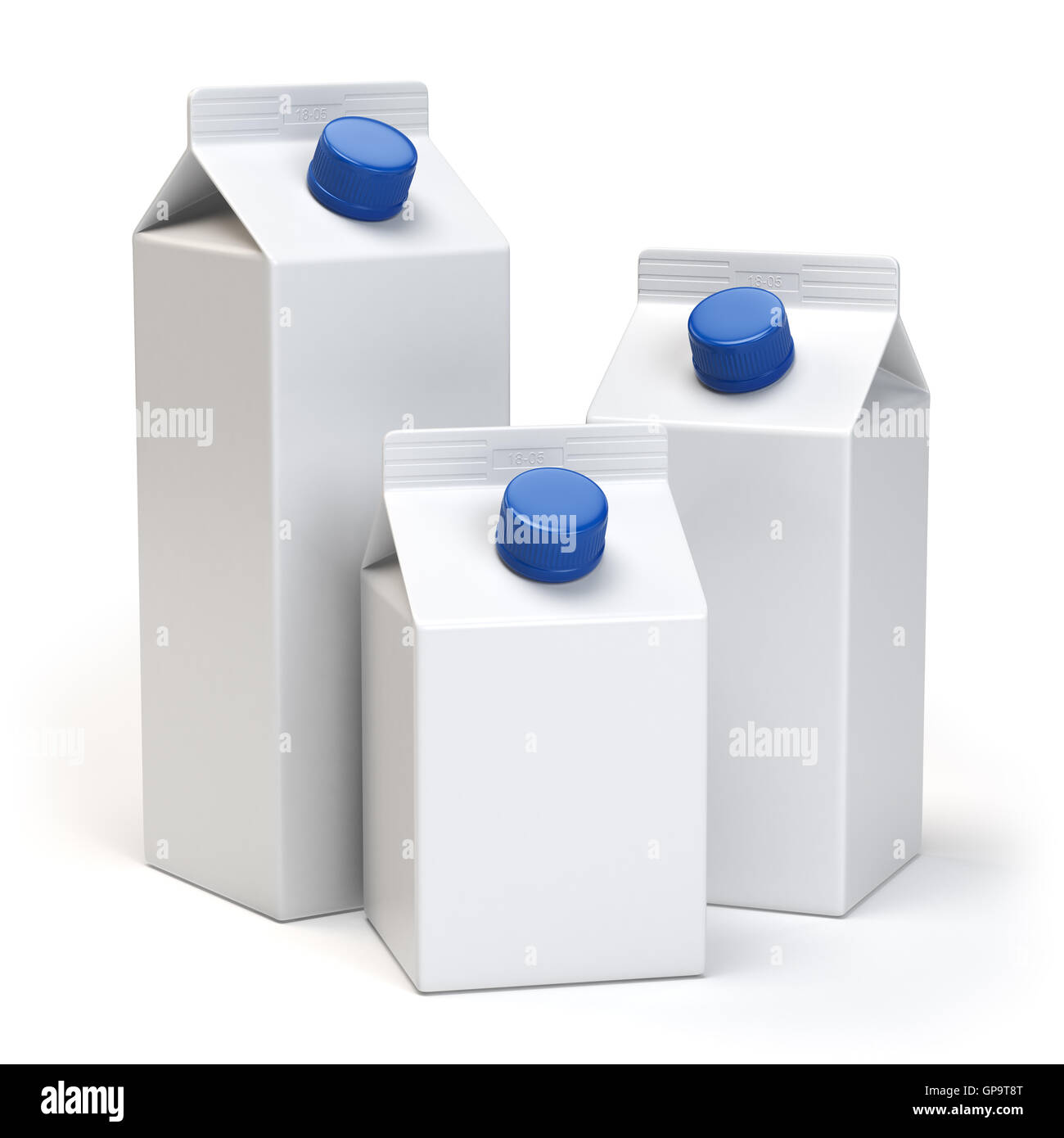 Milk or juiice blank white carton packs Isolated on white. 3d illustration Stock Photo