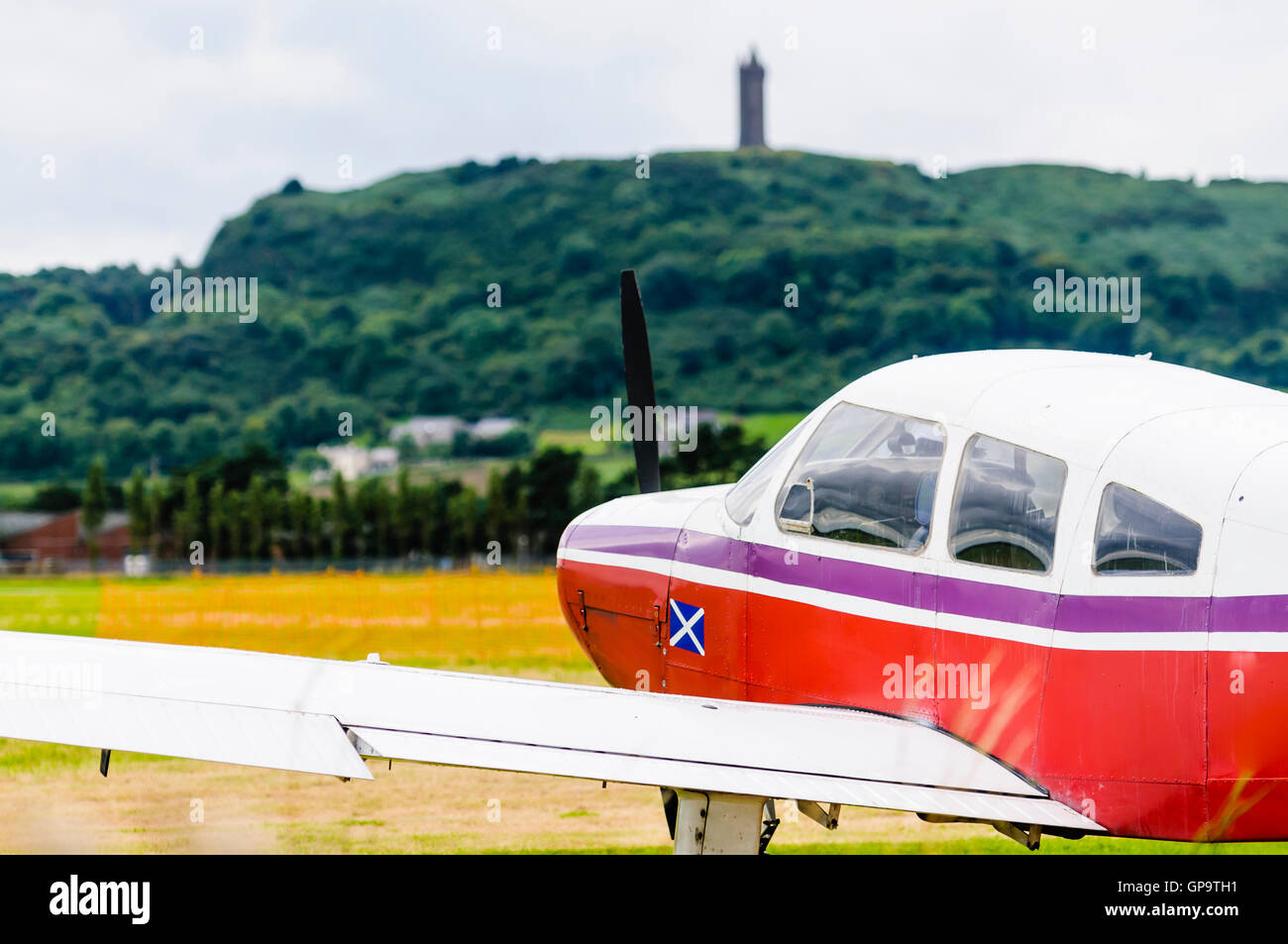 G-BOAH Piper PA-28-161 Warrior II (1984) on the grass at Newtownards airfield. Stock Photo