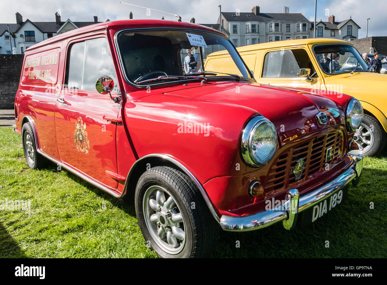 Austin Mini from 1968 belonging to the Northern Ireland Fire Brigade at a Mini Car Owners' Club exhibition Stock Photo