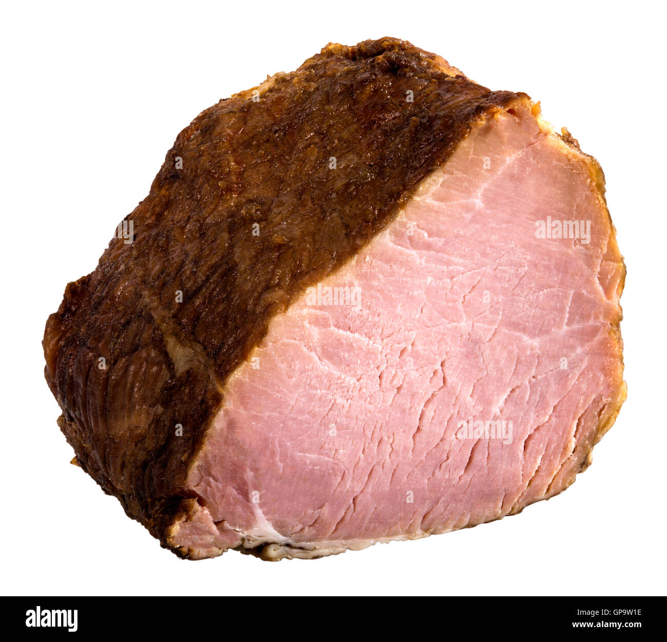 Appetizing piece of smoked meat. The image is a cut out, isolated on a white background, with a clipping path Stock Photo
