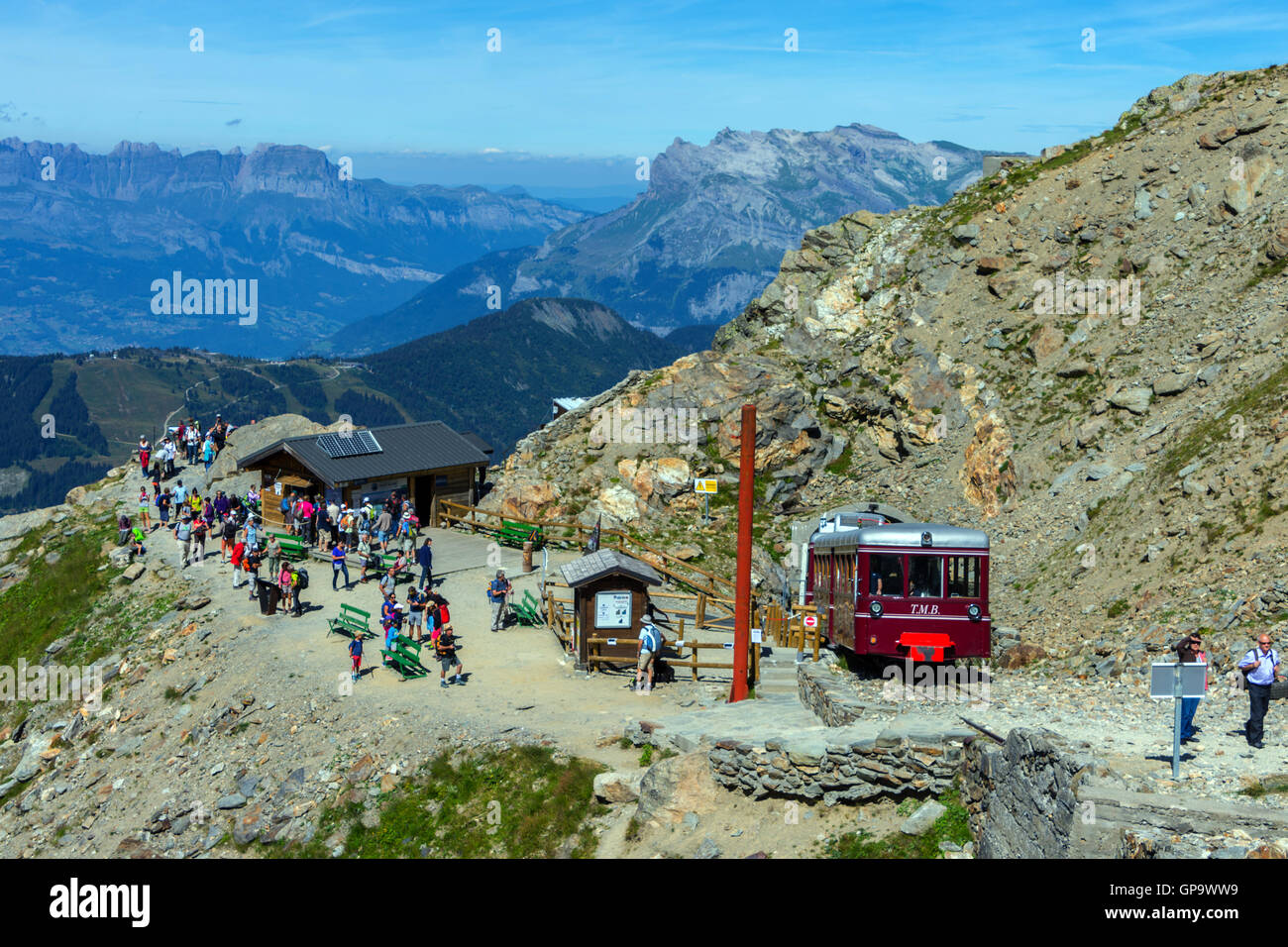 Crowds of hikers, climbers and tourists at the Nid d'AIgle, Mont Stock  Photo - Alamy