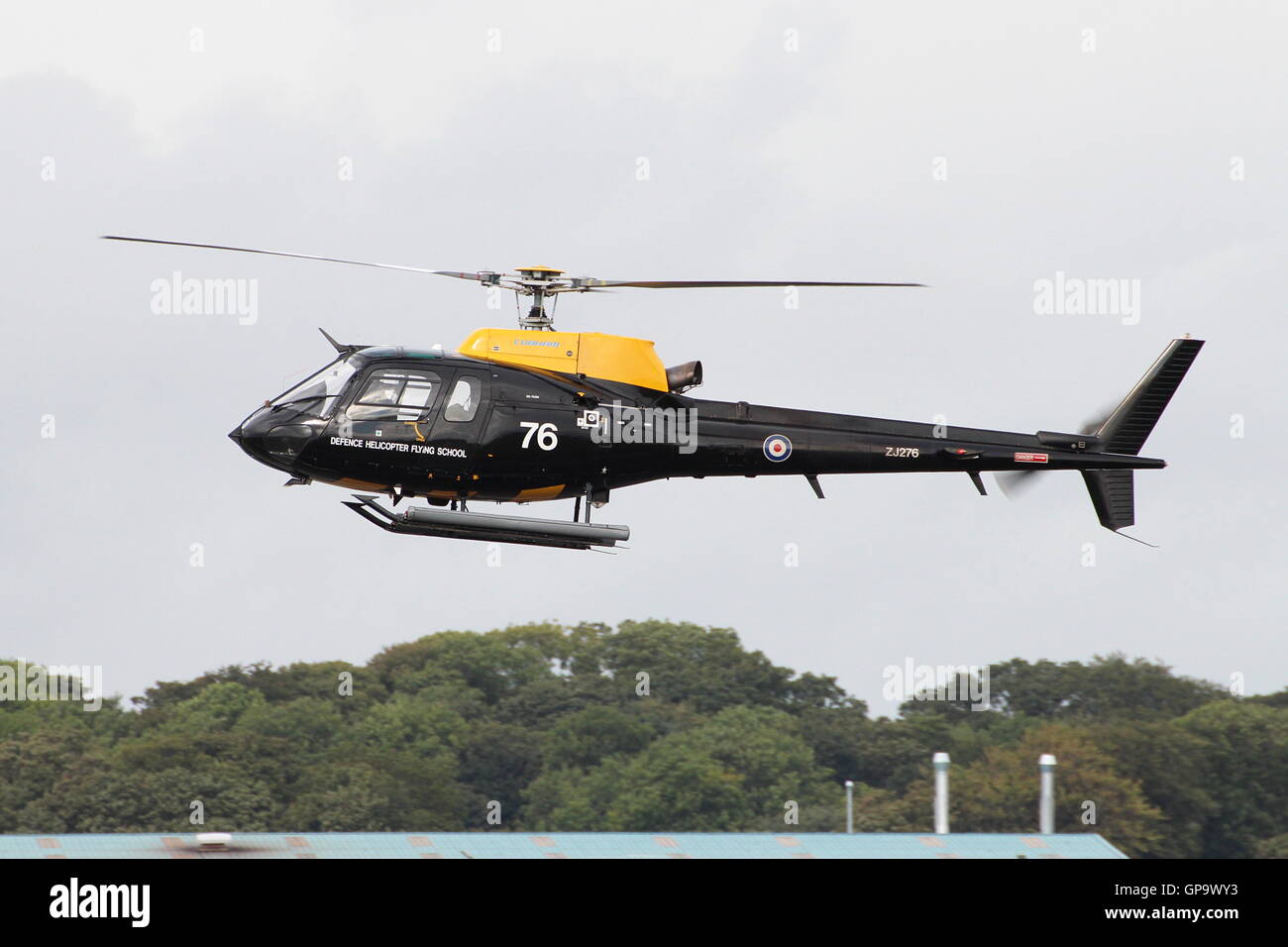 ZJ276, a Eurocopter Squirrel HT1 of the Royal Air Force, arrives at Prestwick Airport for the Scottish International Airshow. Stock Photo