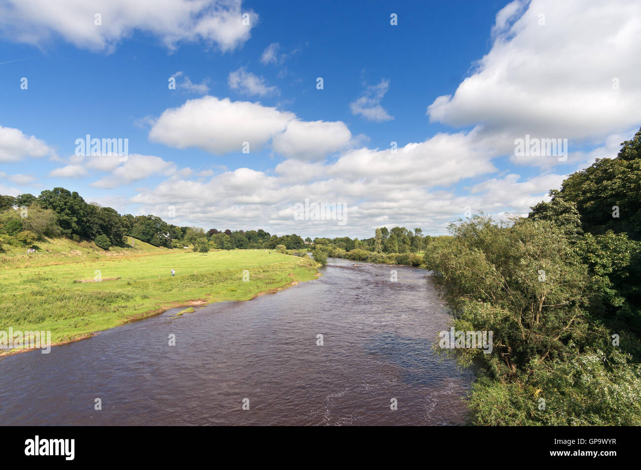 Looking east along the River Eden from the Eden bridge, Carlisle, Cumbria, England, UK Stock Photo