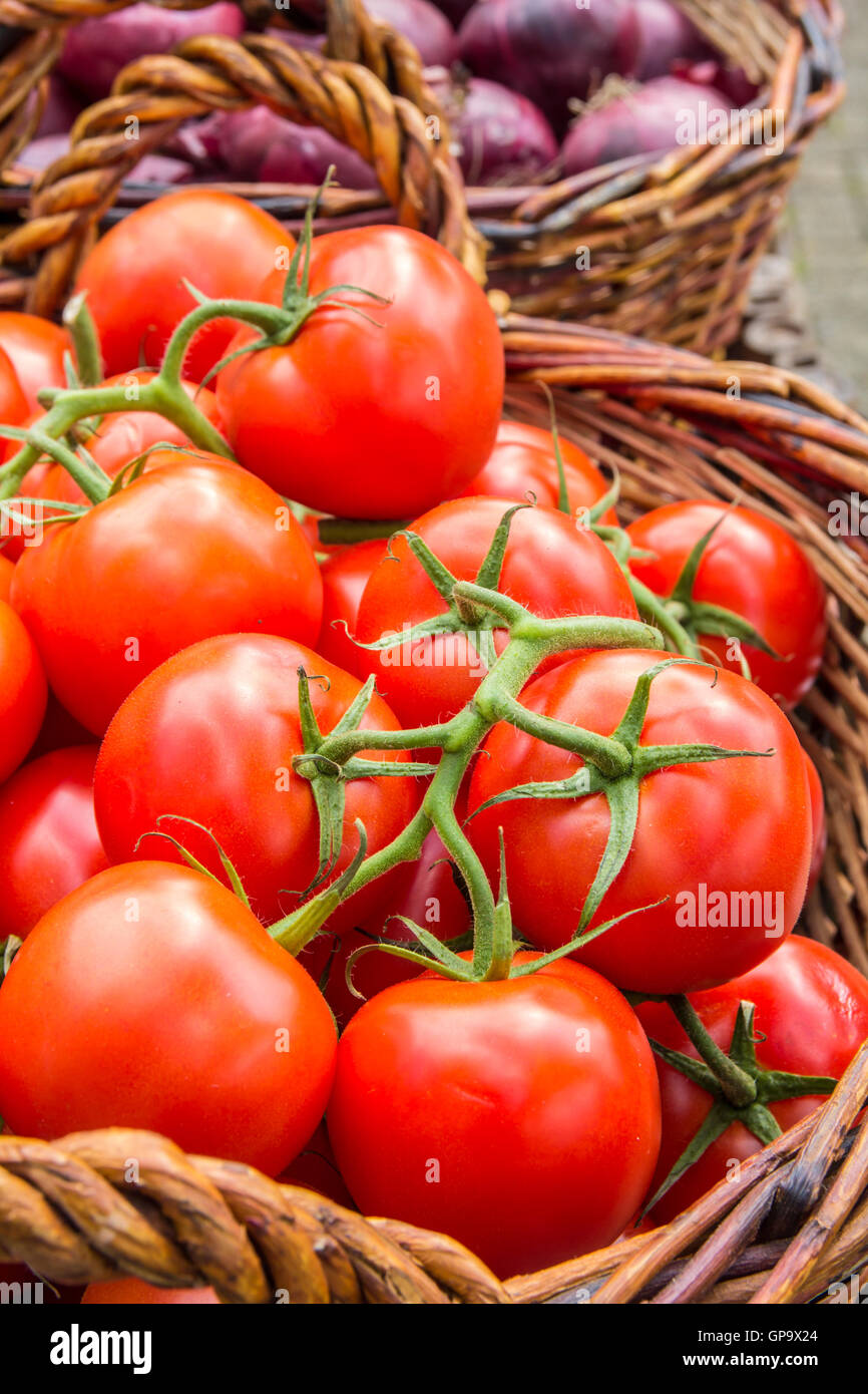 a basket of ripe juicy tomatoes Stock Photo - Alamy