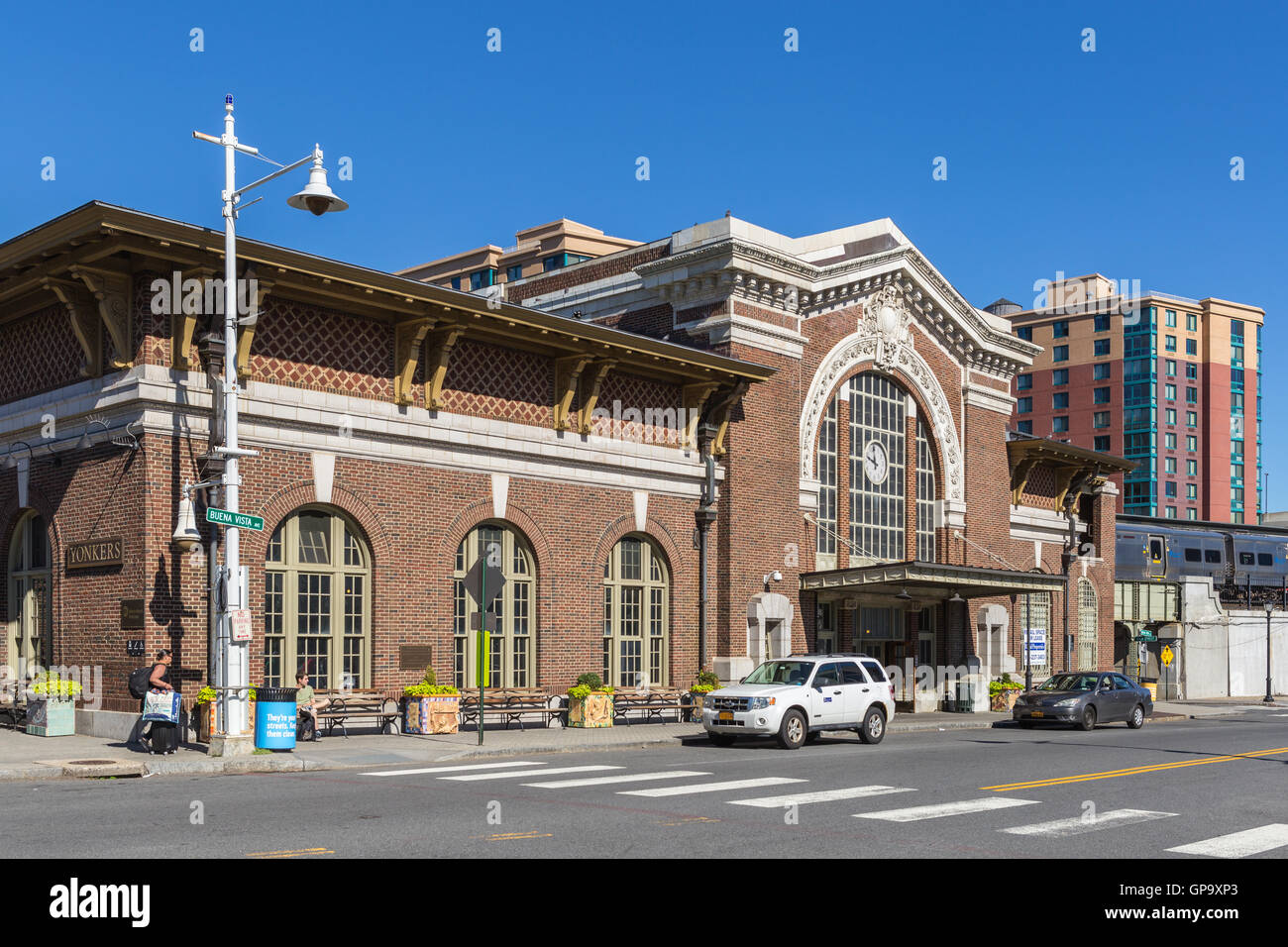 The train station, serving both Metro-North and Amtrak, in downtown Yonkers, New York. Stock Photo