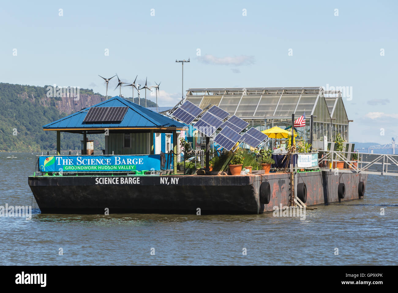 The Science Barge environmental education center anchored on the Hudson
