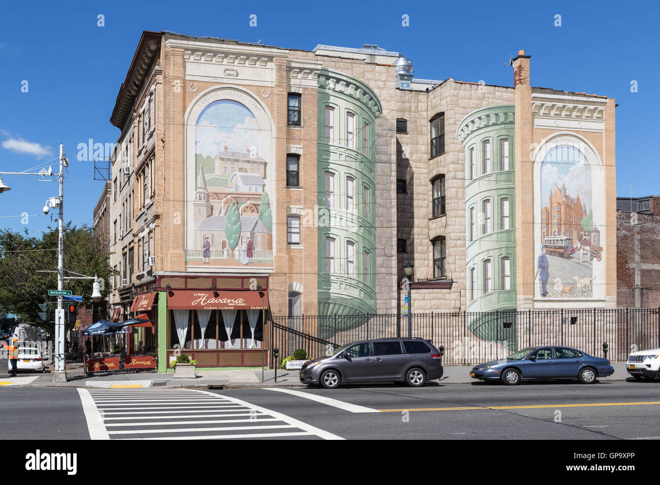 One of the Gateway to Waterfront murals in the Richard Haas Mural Historic District in Yonkers, New York. Stock Photo
