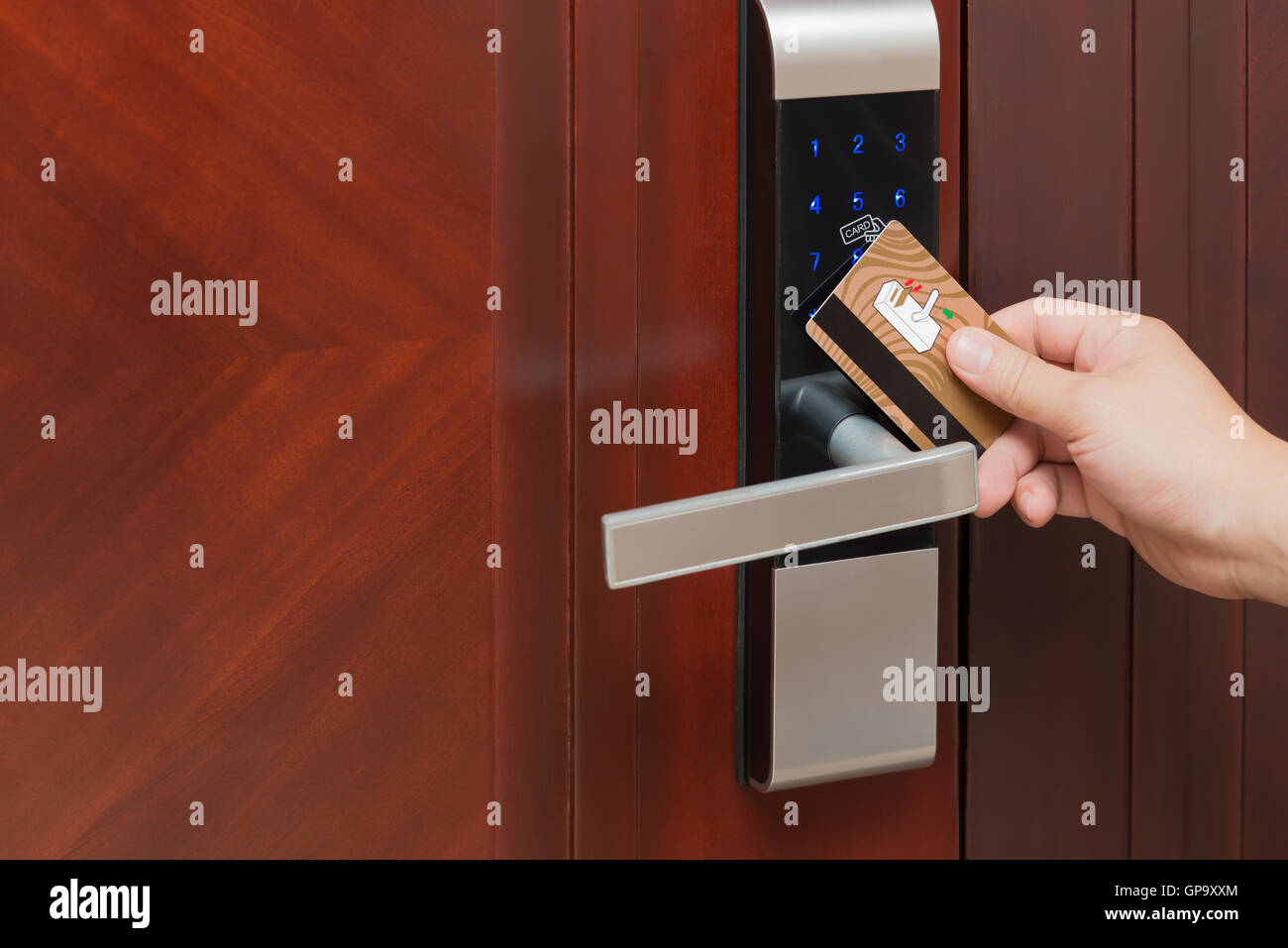 electronic door lock opening by security card Stock Photo Alamy