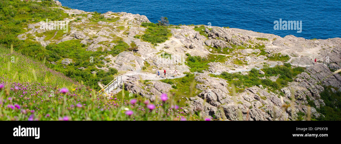 Bright summer day - people go hiking along the Cabott Trail in St. John's Newfoundland, Canada. Stock Photo