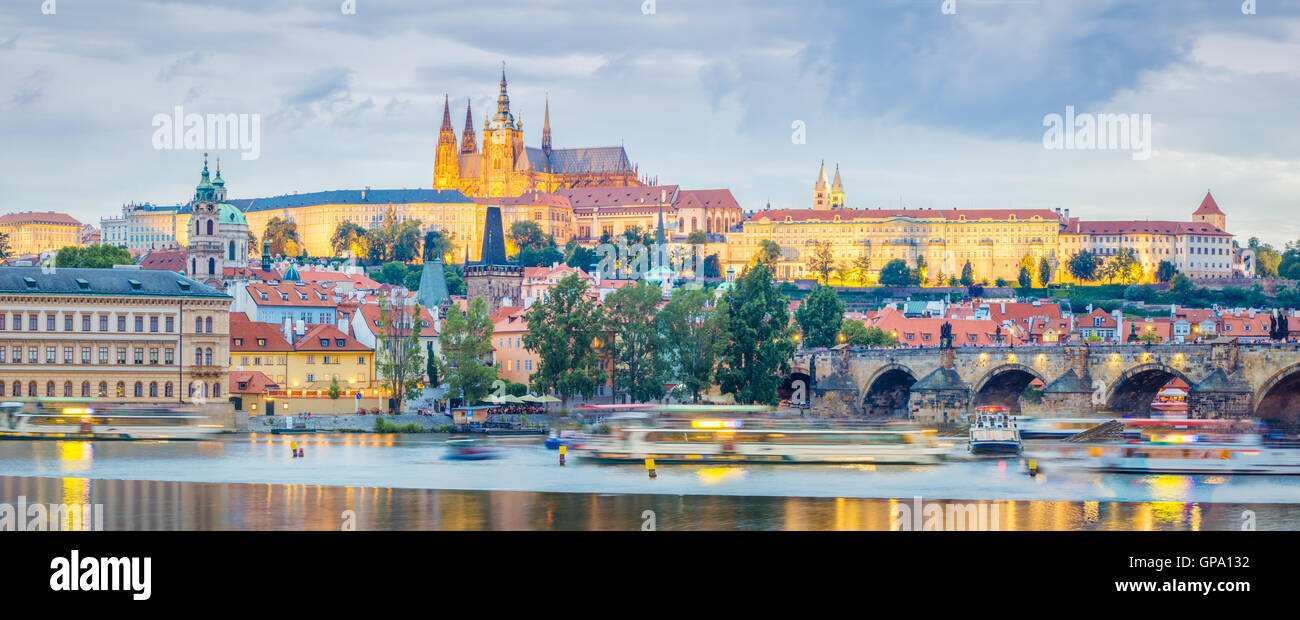 Constructed in the IX century, the castle of Prague is the largest ancient castle in the world and serves as the official reside Stock Photo