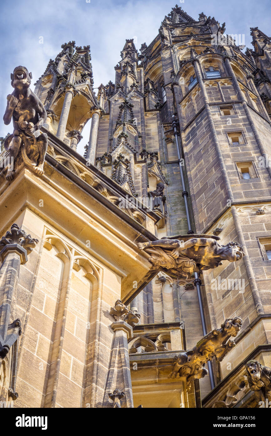 The St. Vitus Cathedral, Prague, is a beautiful example of Gothic architecture and is the biggest and most important church in t Stock Photo