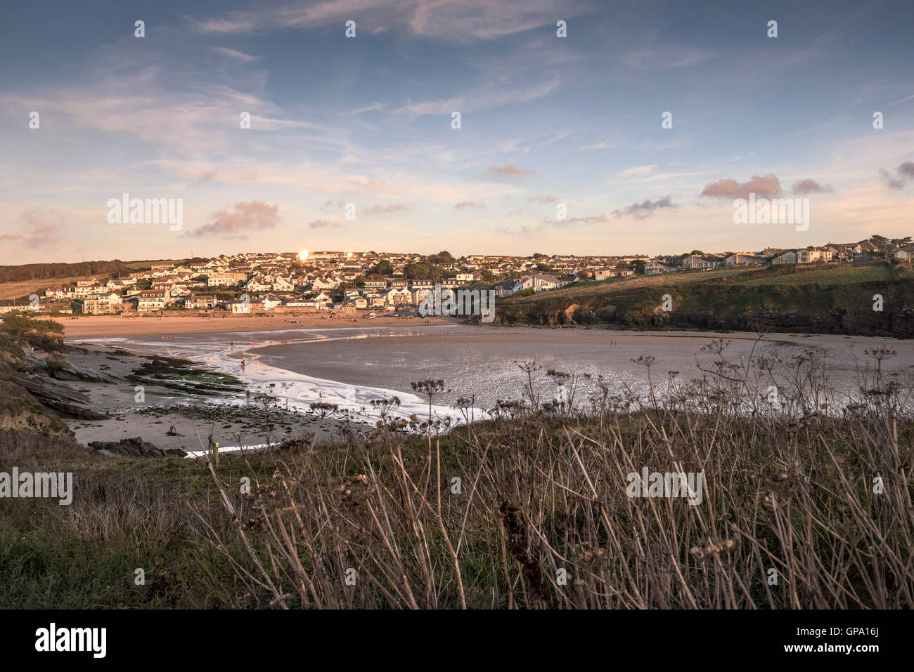 Evening light over houses at Porth in Newquay, Cornwall Stock Photo Alamy