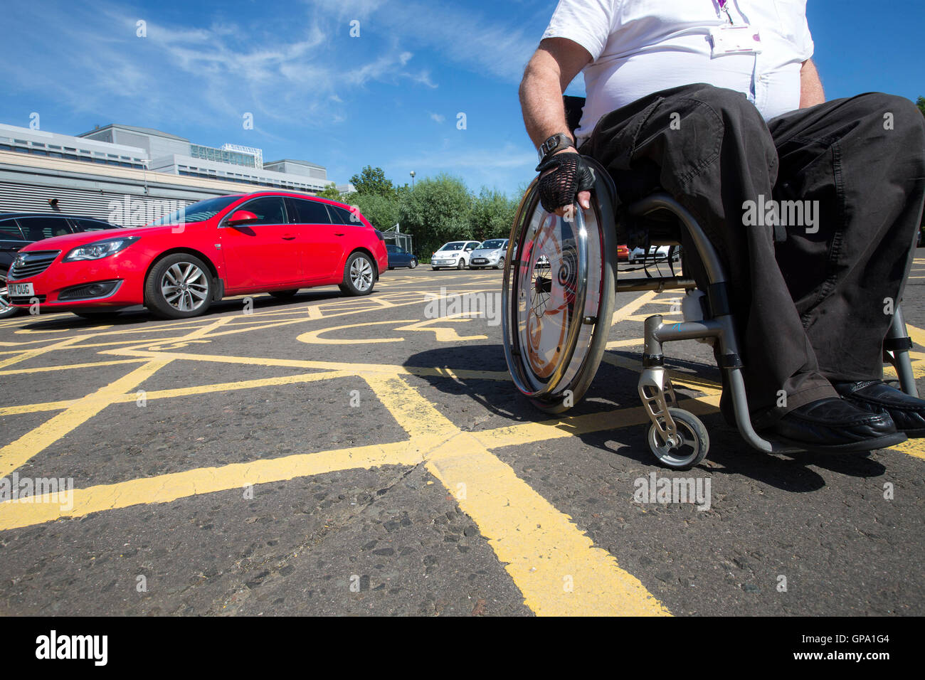 Disabled person using public transport Stock Photo