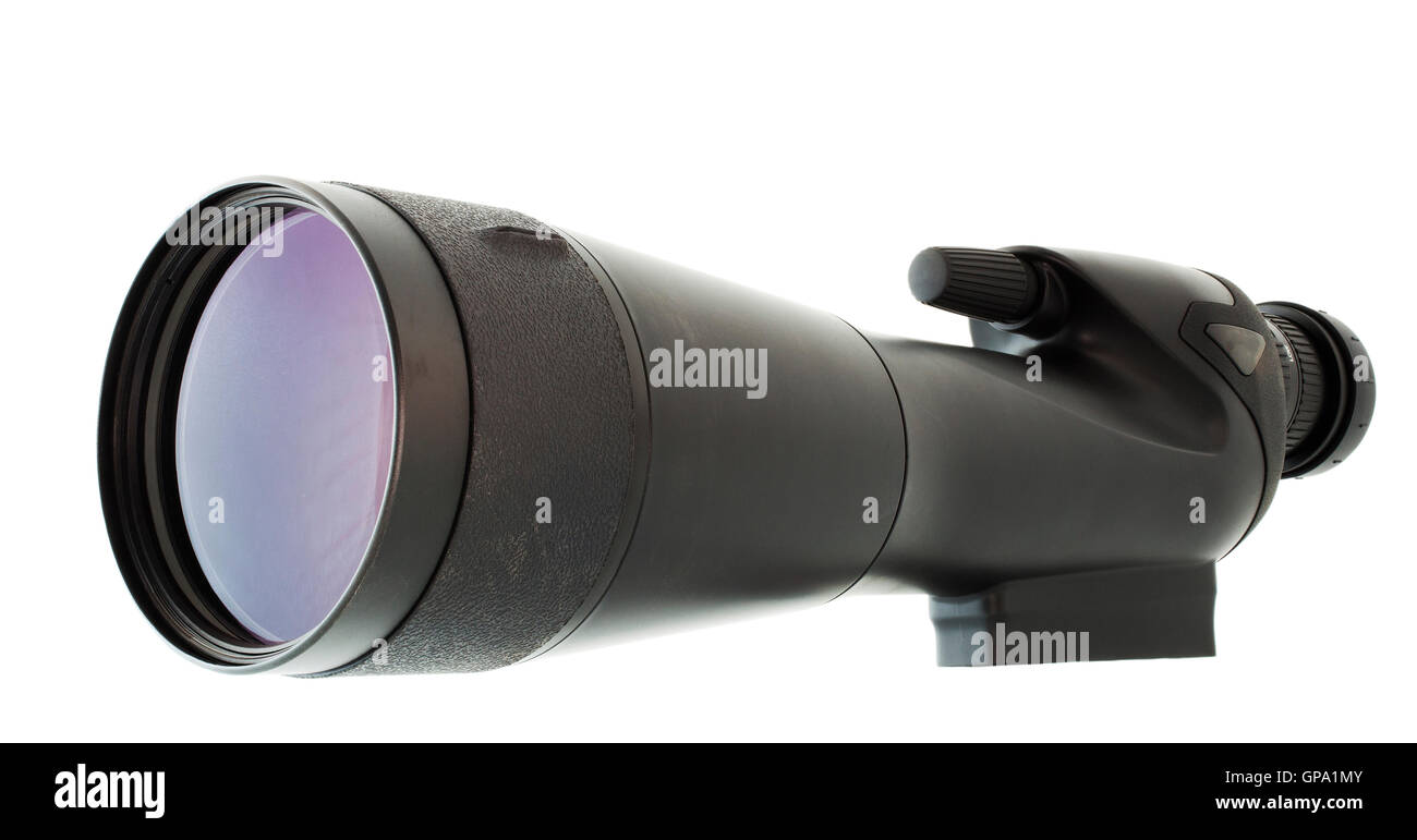 High Scope Background High powered spotting scope that is on a white background Stock Photo ...