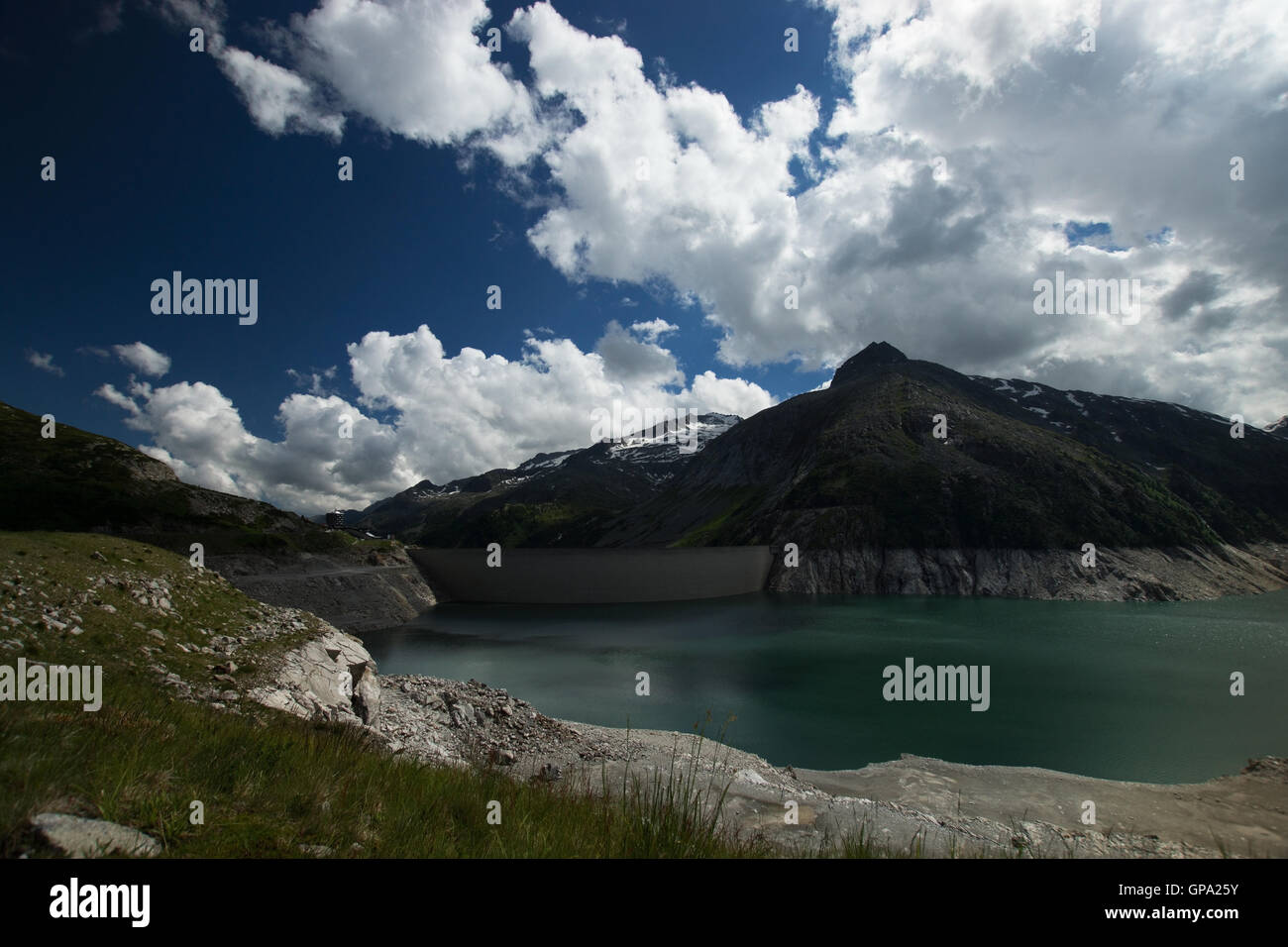 The Kölnbrein Dam is an arch dam in the Hohe Tauern range within Carinthia, Austria. Stock Photo