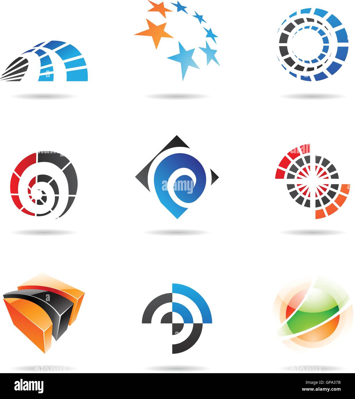 Various colorful abstract icons isolated on a white background Stock ...
