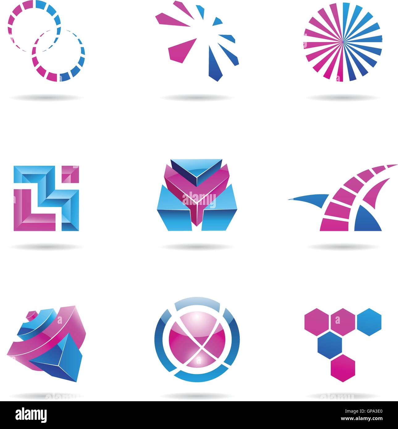 Abstract blue and purple Icon Set isolated on a white background Stock ...