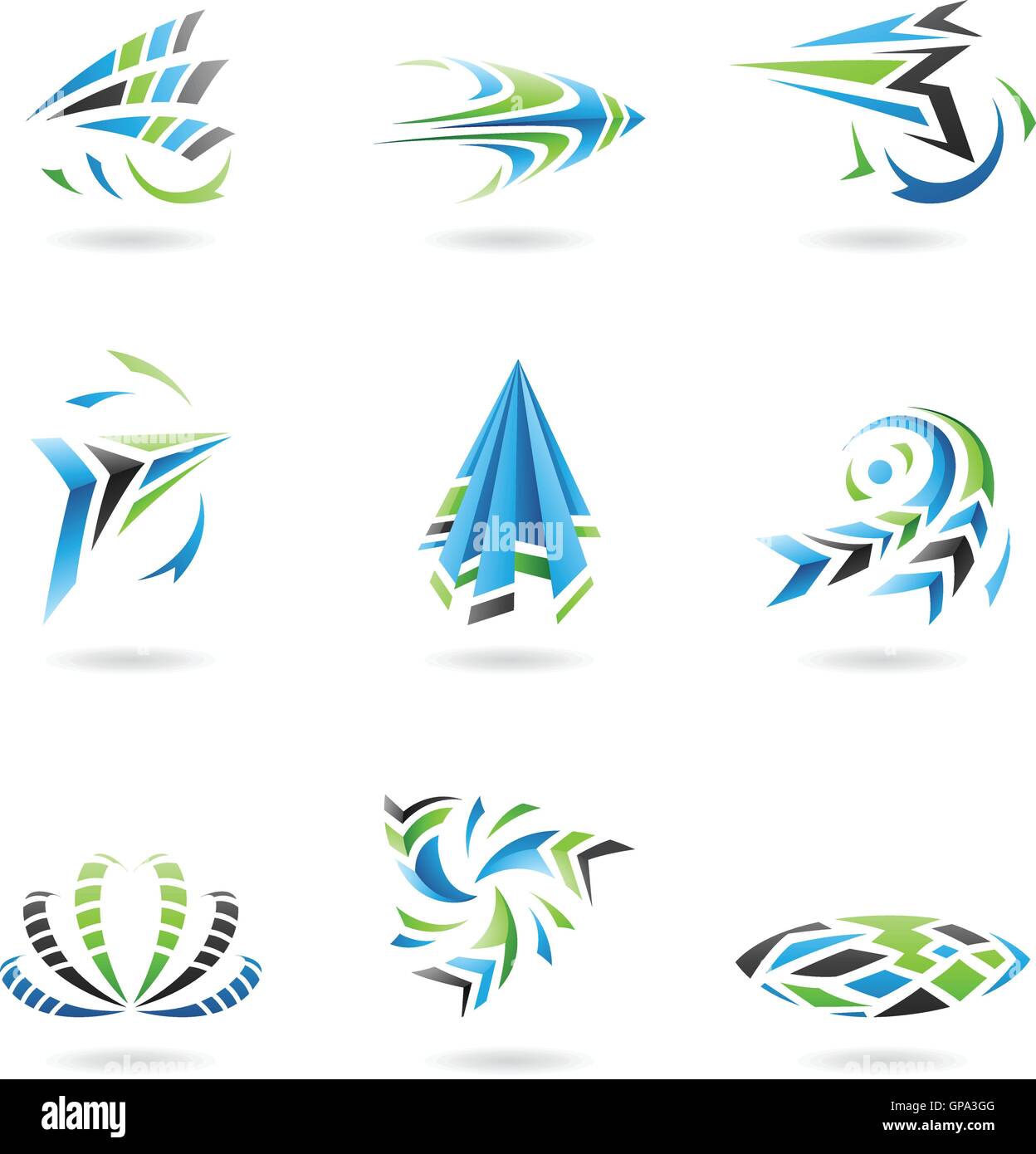 Flying Dynamic Abstract Icons isolated on a white background Stock ...