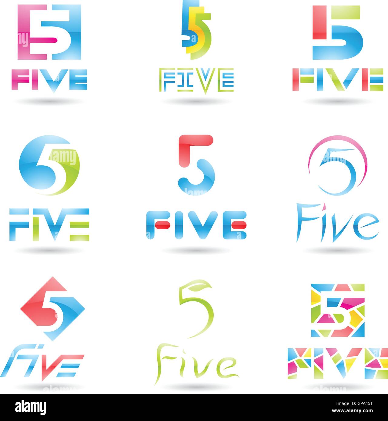 Vector Illustration Of Icons For Number Five Isolated On White 