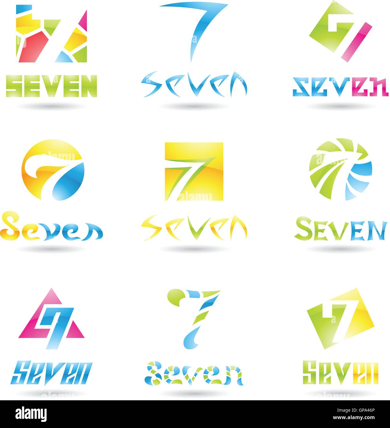 Vector illustration of Icons for number seven isolated on white ...