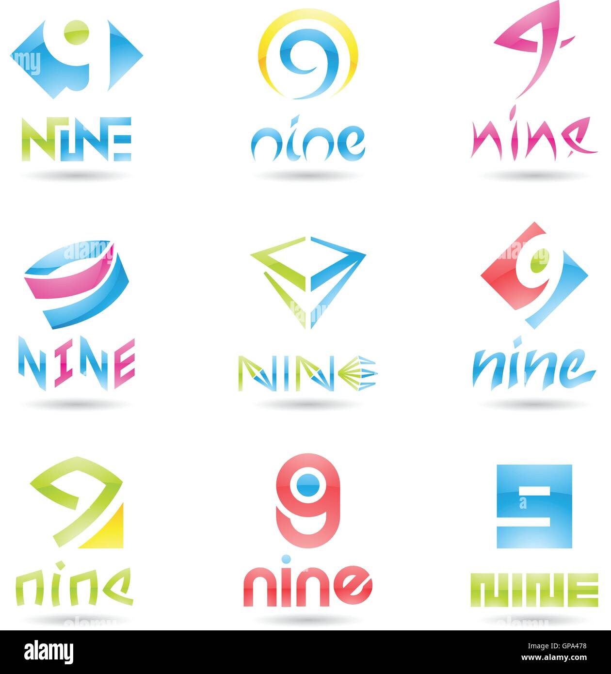 Vector illustration of Icons for number nine isolated on white ...