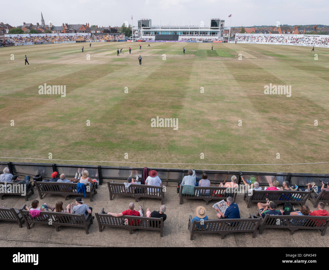 Spectators at the County ground of Northamptonshire for a one day match between N'hants and Surrey in august 2016 Stock Photo